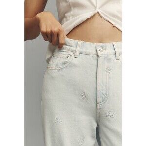 LE JEAN Bow-Embroidered Wide-Leg Jeans